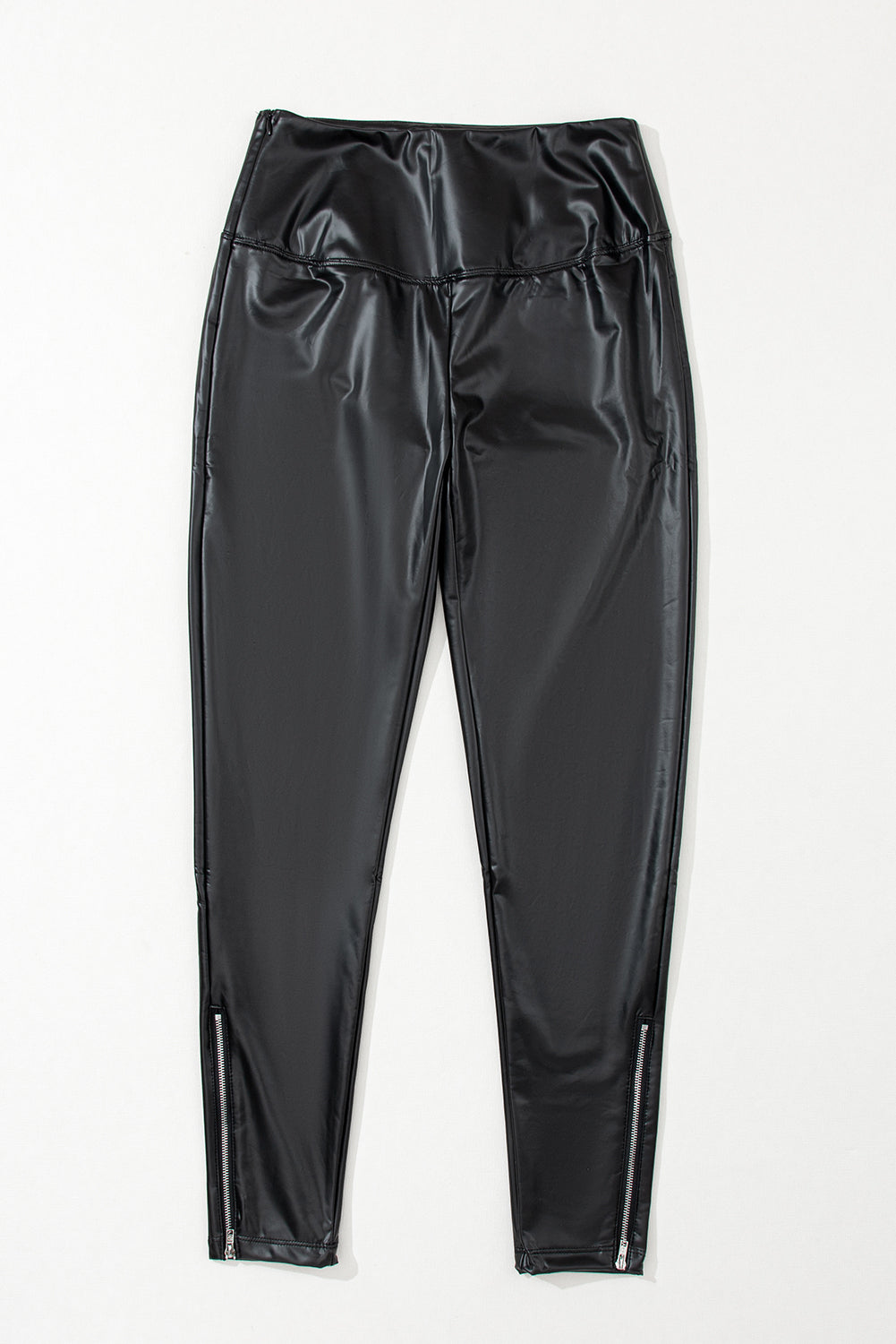 Black Faux Leather Zipped Detail Leggings - LA Grand