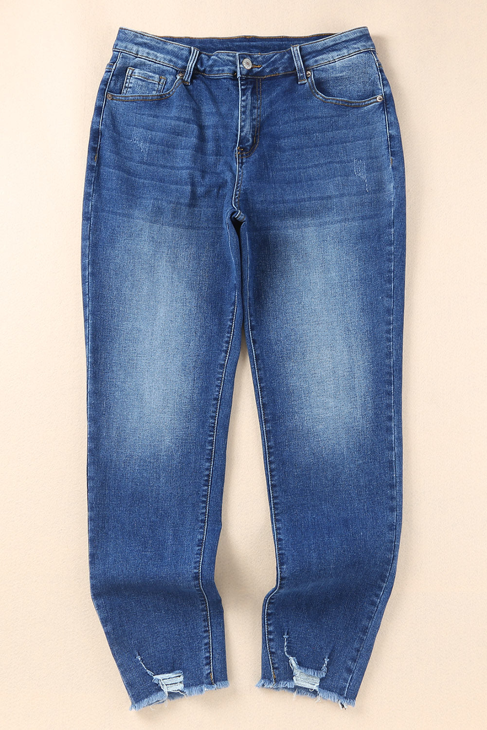 Blue Raw Hem Ankle-length Skinny Jeans - LA Grand