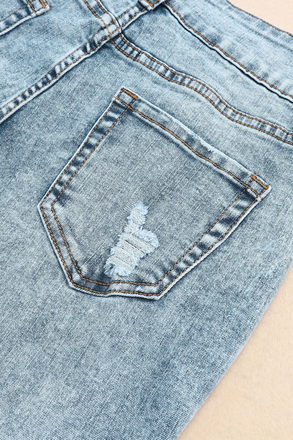 Sky Blue Subtle Ripped Detail Flare Bottom Jeans - LA Grand