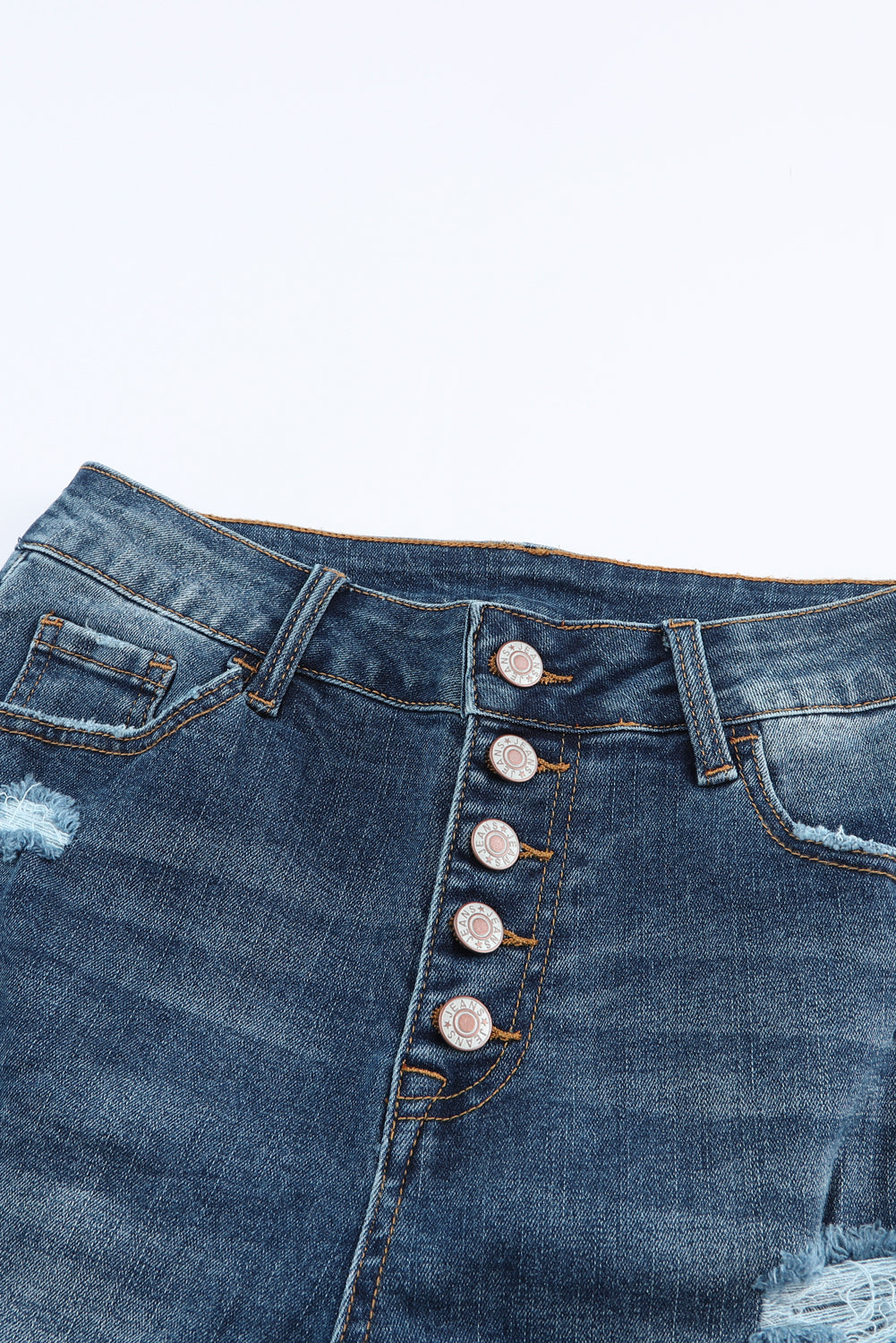 Blue Distressed Button Fly High Waist Skinny Jeans - LA Grand