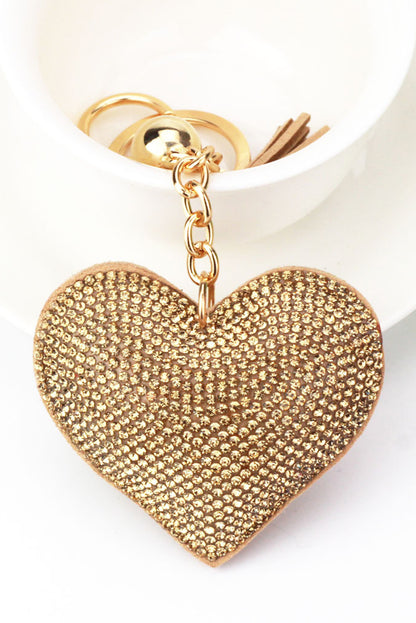 Gold Full Rhinestone Heart Pendant Tassel Key Ring - LA Grand