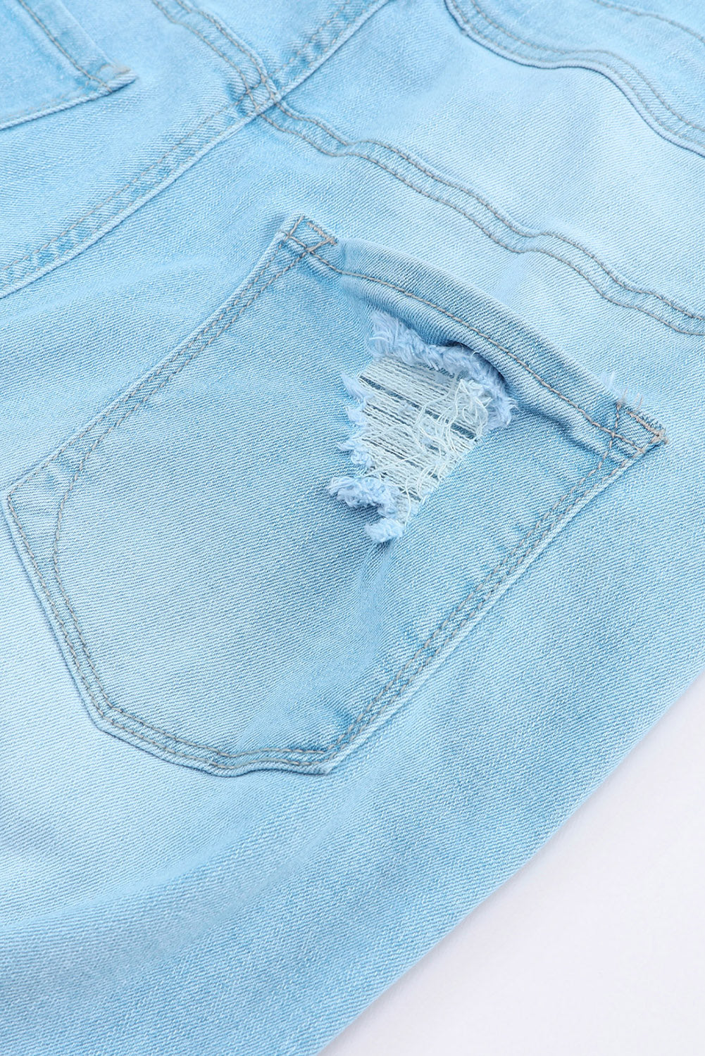 Sky Blue Constructed Bib Pocket Distressed Denim Overalls - LA Grand