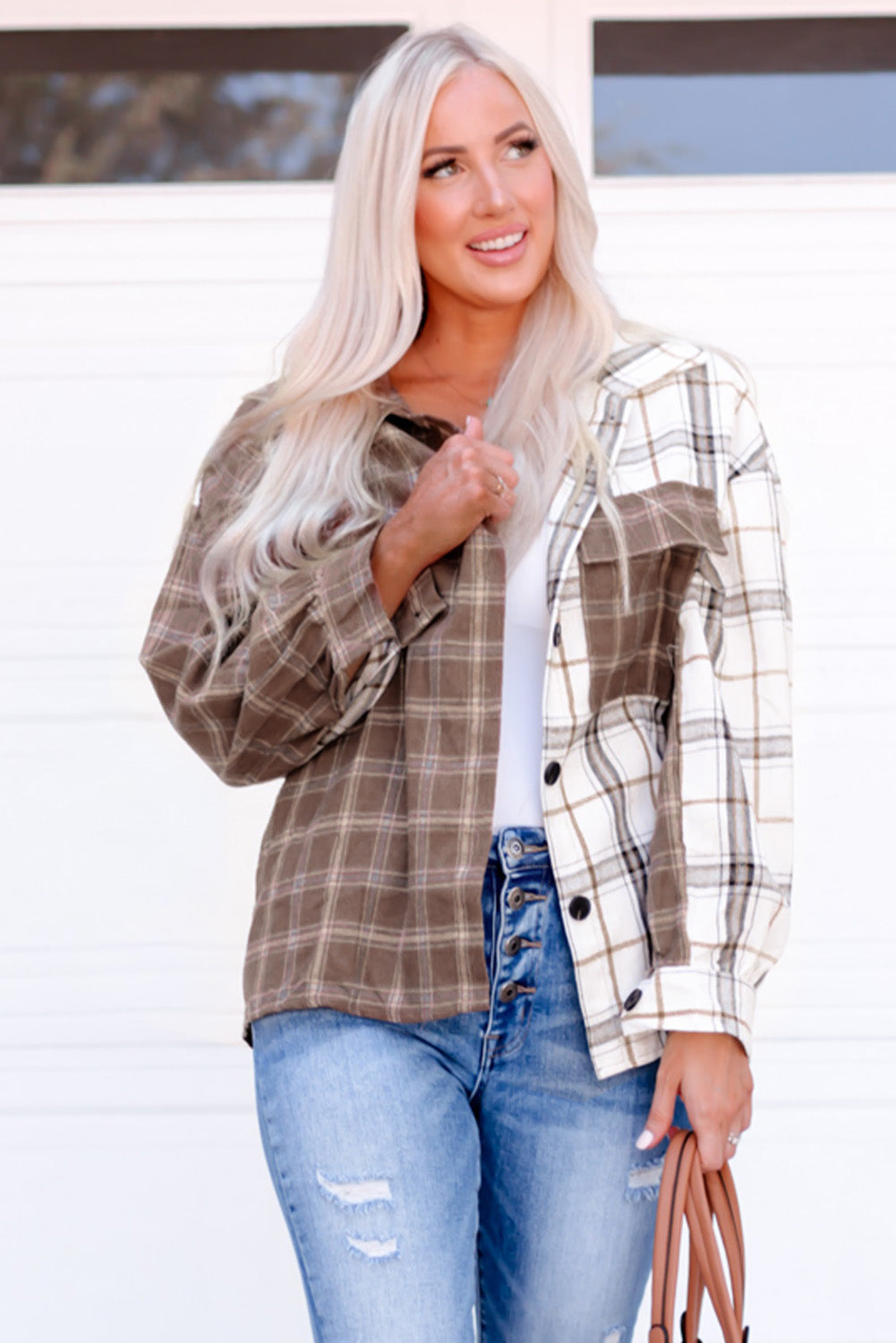 Brown Mixed Plaid Soft Oversized Shirt - LA Grand