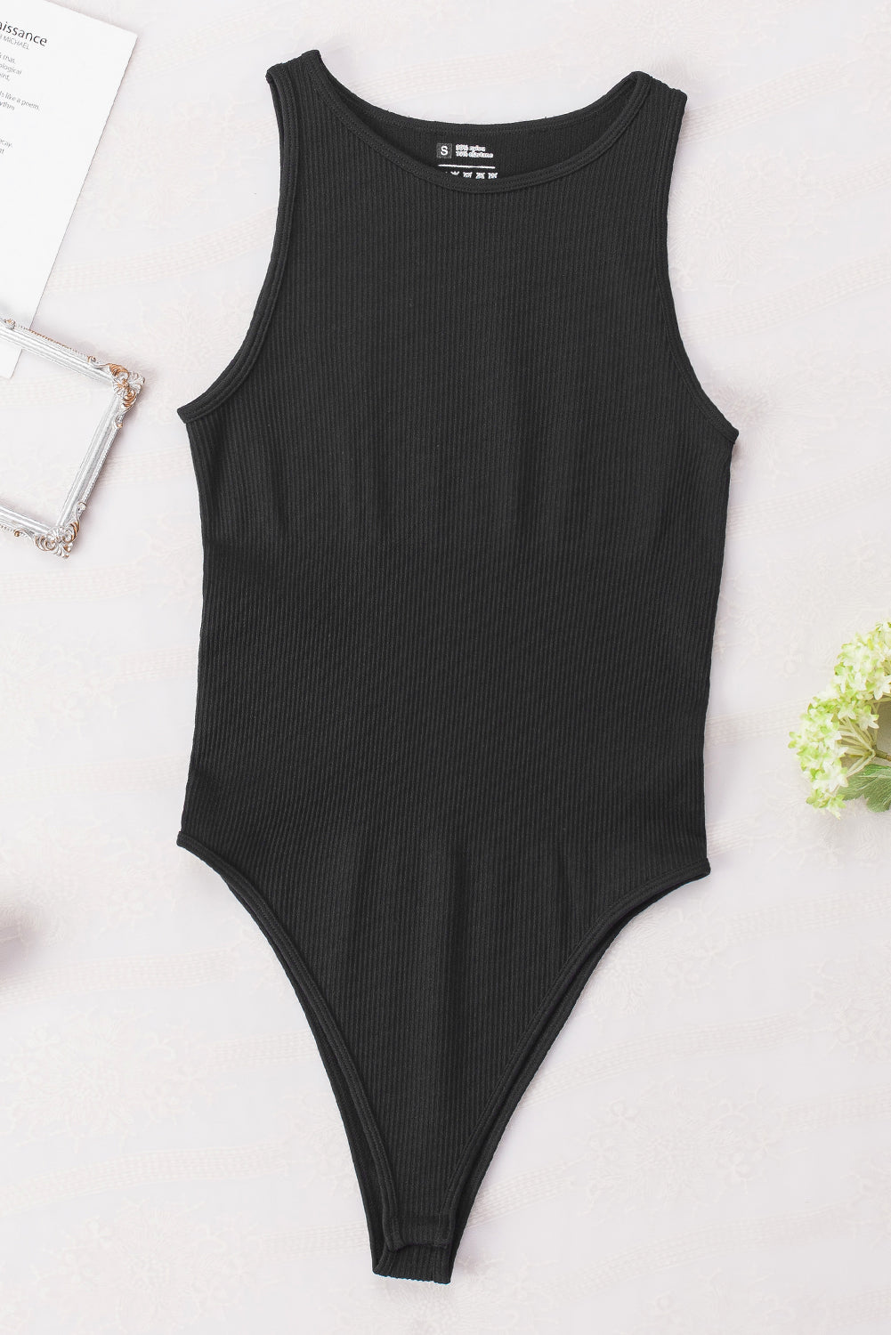 Black Solid Color Ribbed Sleeveless Sport Romper - LA Grand