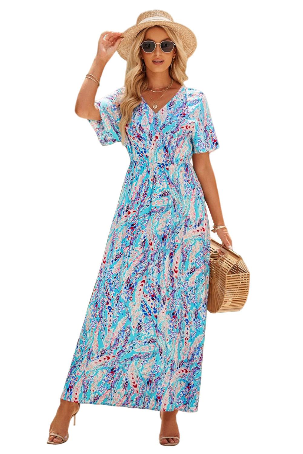 Green Wrap V Neck Floral Maxi Dress - LA Grand