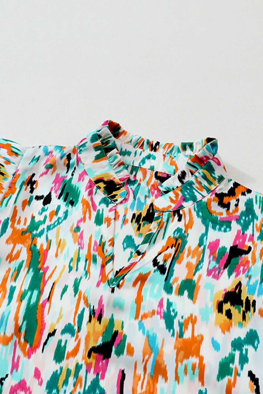 Multicolour Abstract Print 3/4 Puff Sleeve Ruffle Blouse - LA Grand