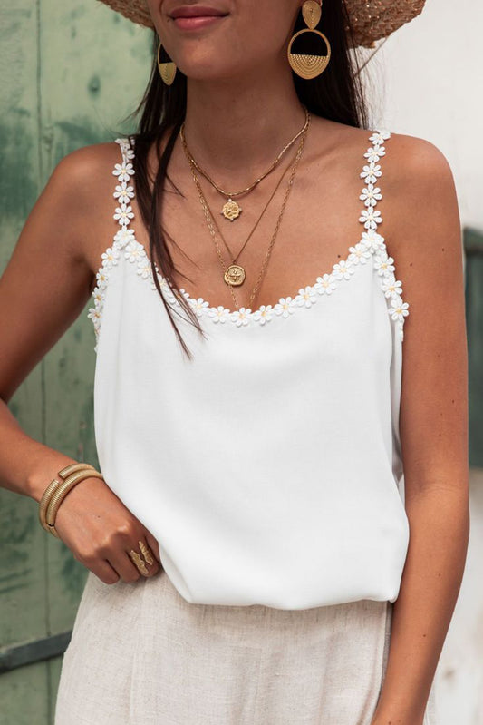 White Daisy Flower Straps Tank Top - LA Grand