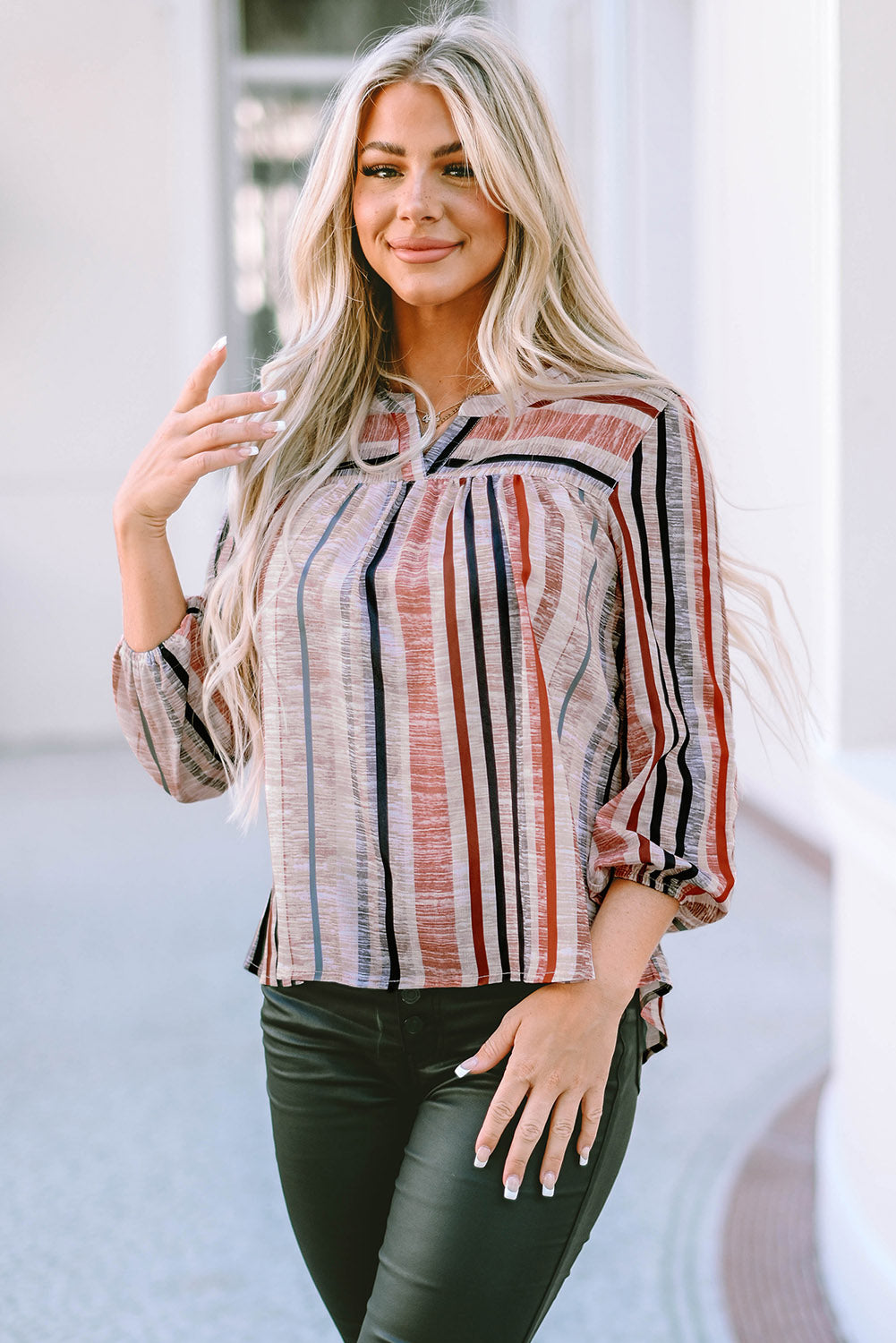 Multicolor Striped 3/4 Sleeve Blouse - LA Grand