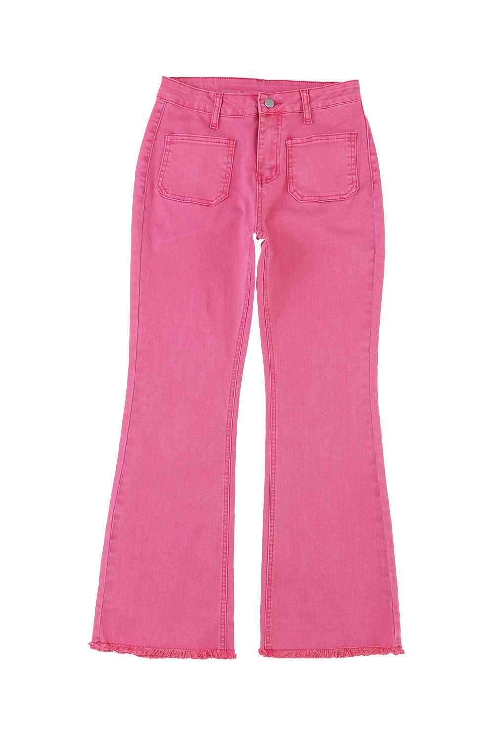 Pink Ankle-length Flare Leg Raw Hem Jeans - LA Grand