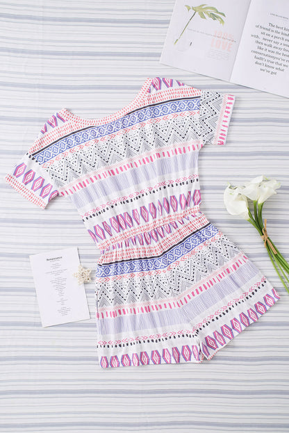 Multicolor Aztec Print Short Sleeve Romper - LA Grand