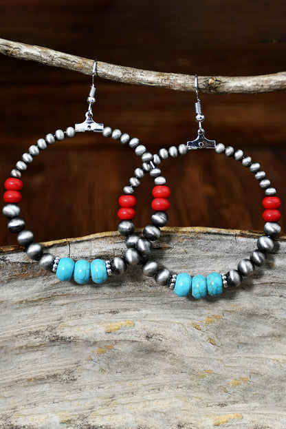 Multicolour Turquoise Colorblock Beaded Large Hoop Earrings - LA Grand