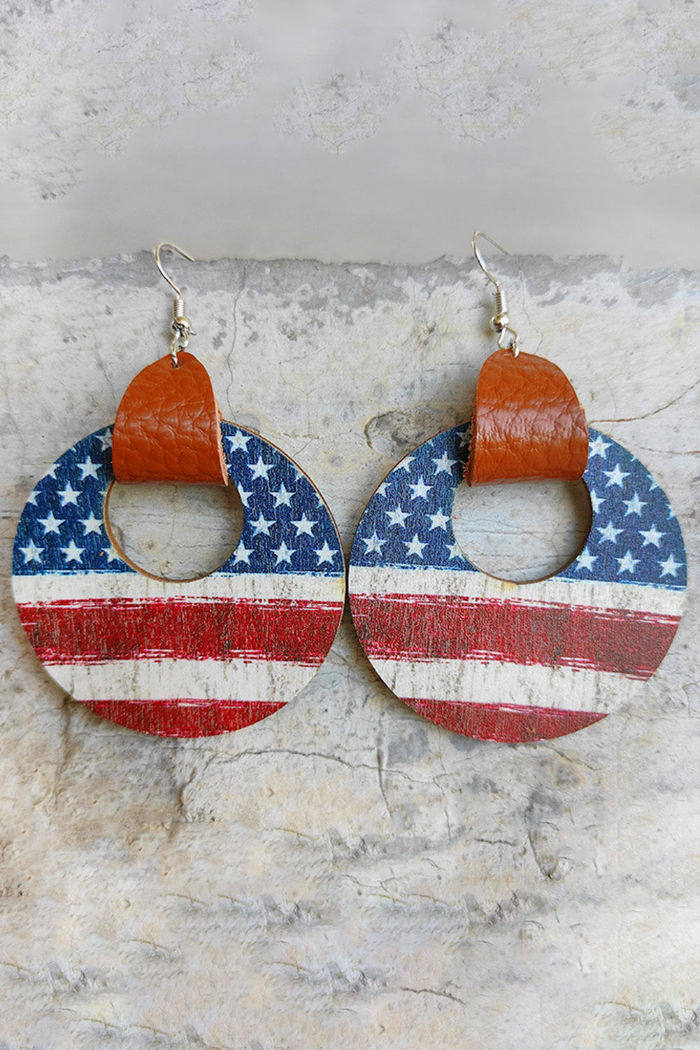 Multicolor American Flag Round Wood Pendant Earrings - LA Grand