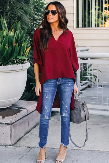 Fiery Red Chic High Low Kimono Top - LA Grand