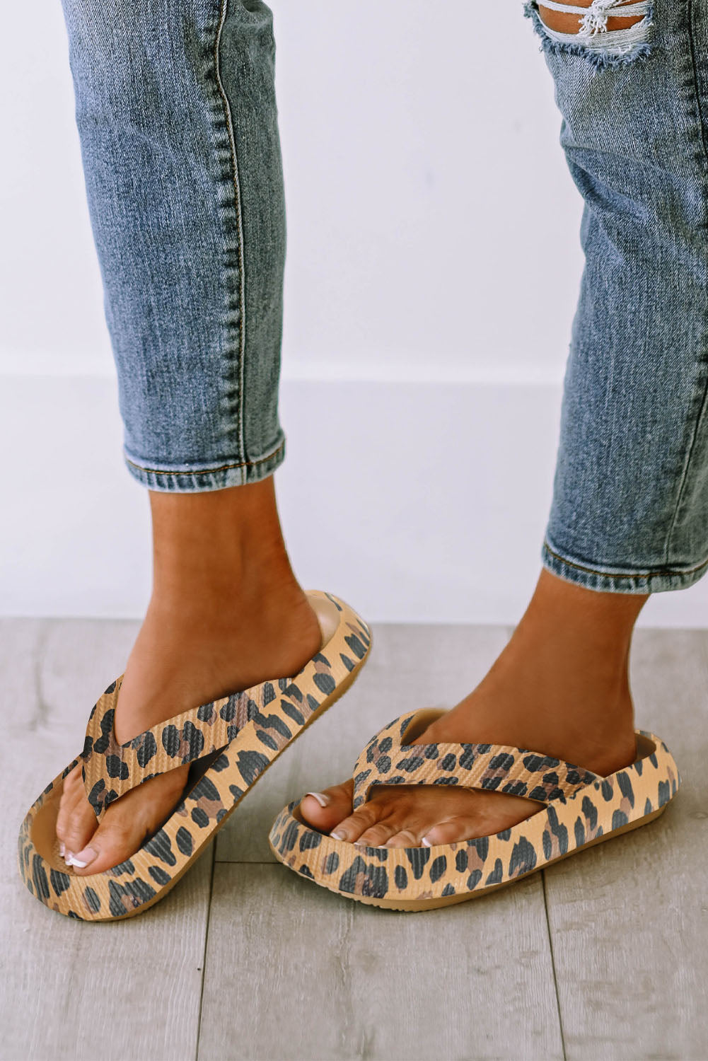 Leopard Print Thick Sole Flip Flops - LA Grand