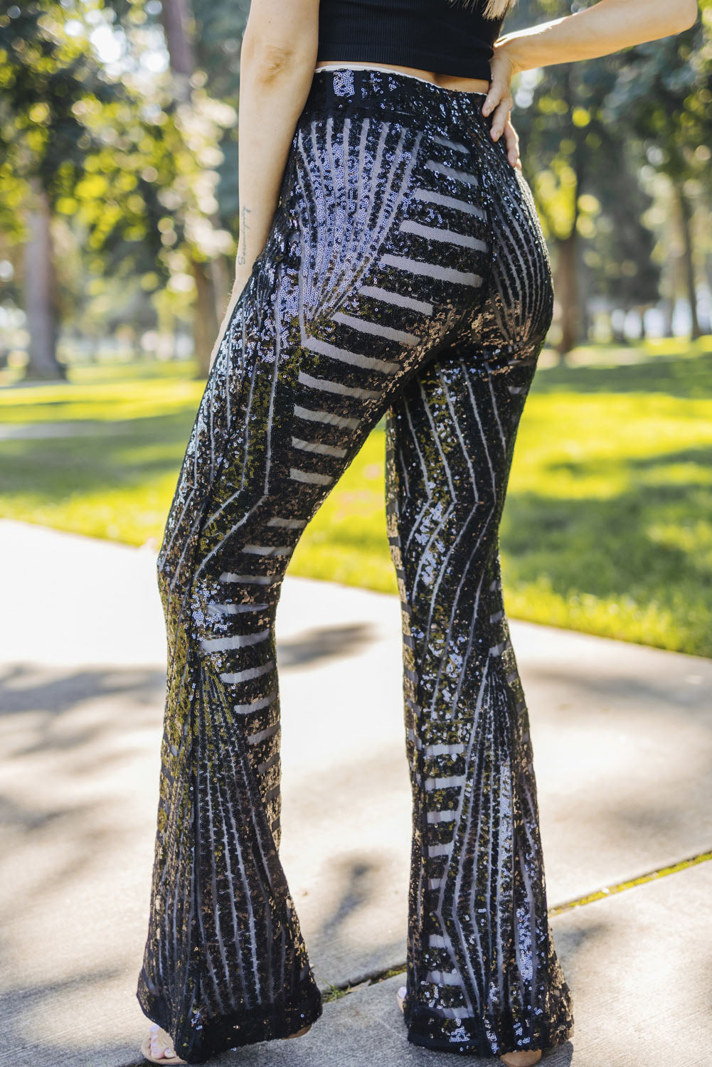 Black Sequin Wide Leg Pants - LA Grand