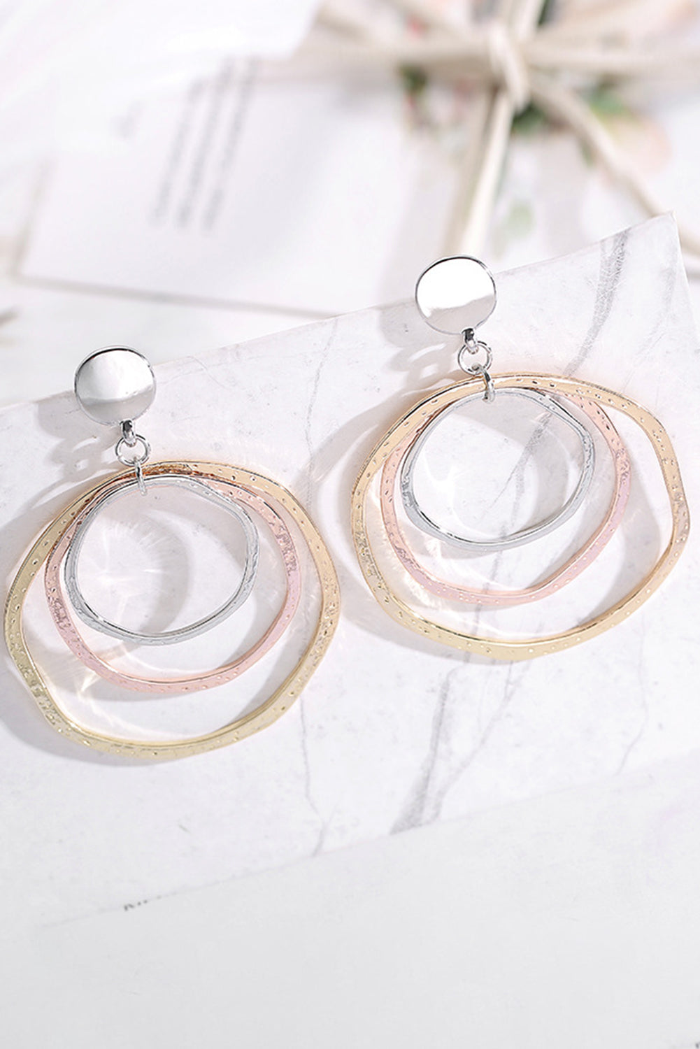 Silver 3-color Concentric Rings Dangle Earrings - LA Grand