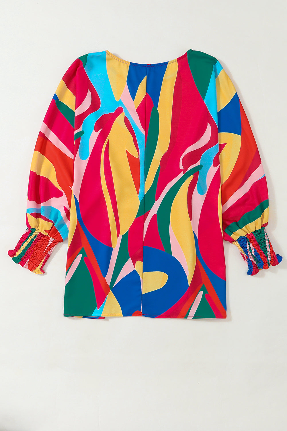 Multicolor Abstract Print Smocked Puff Sleeve Blouse - LA Grand