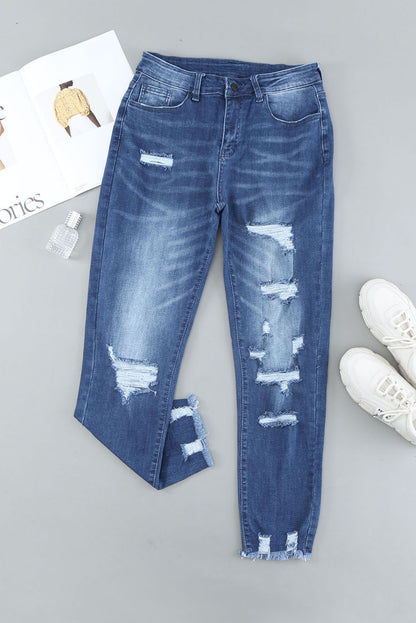 Light Blue Distressed Denim Pants - LA Grand