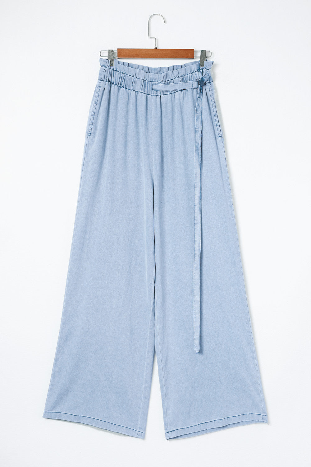 Sky Blue High Waist Pocketed Wide Leg Tencel Jeans - LA Grand