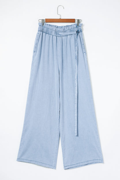 Sky Blue High Waist Pocketed Wide Leg Tencel Jeans - LA Grand