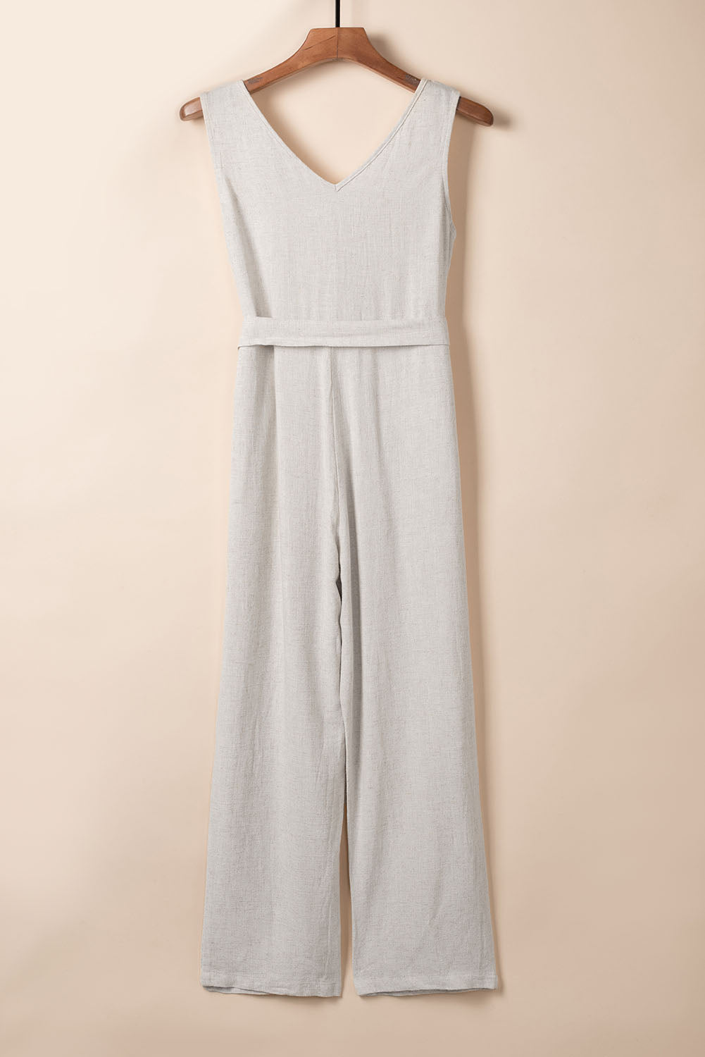 Black V Neck Button Belted Jumpsuit with Pockets - LA Grand