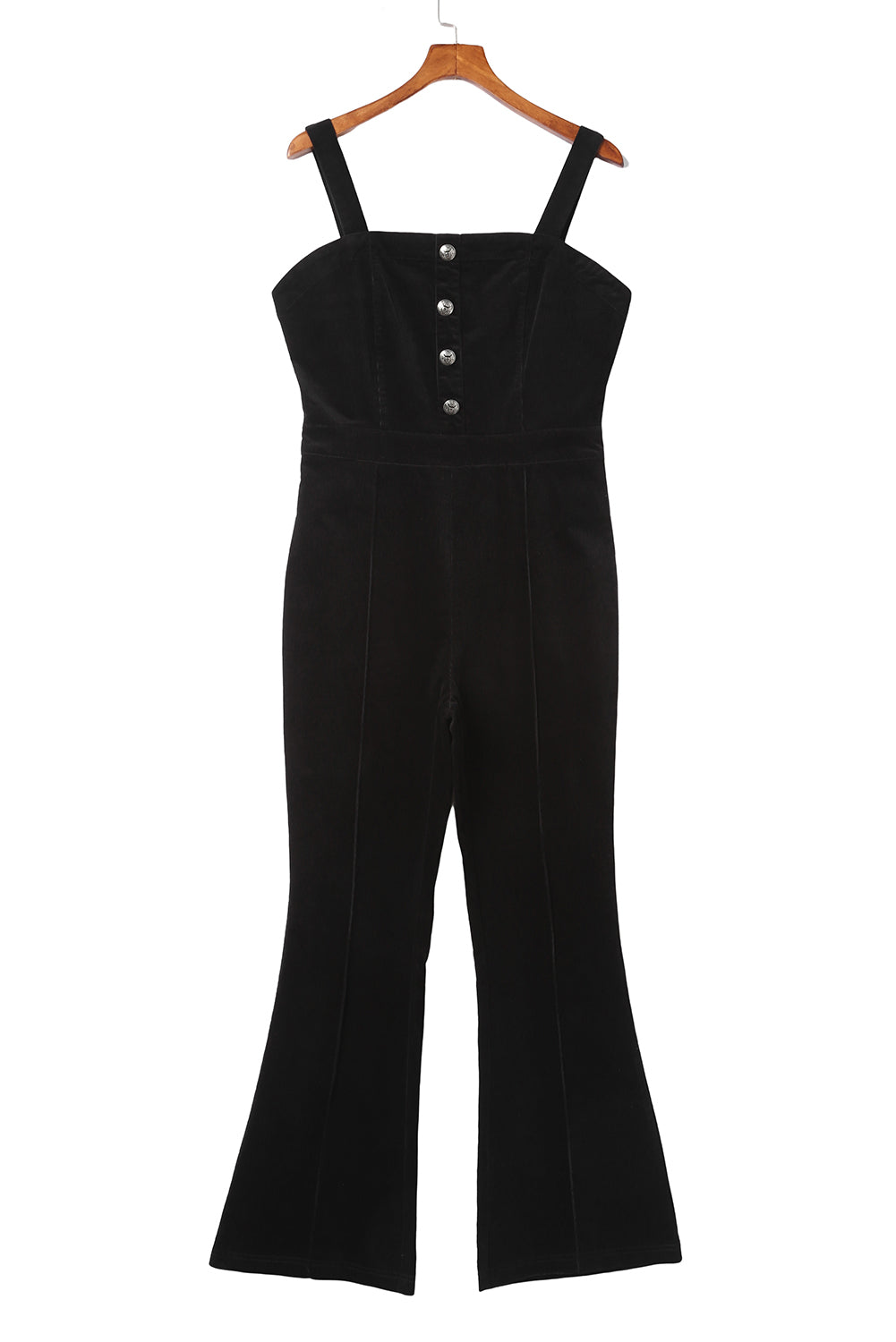 Black Sleeveless Buttoned Bodice Wide Leg Corduroy Jumpsuit - LA Grand