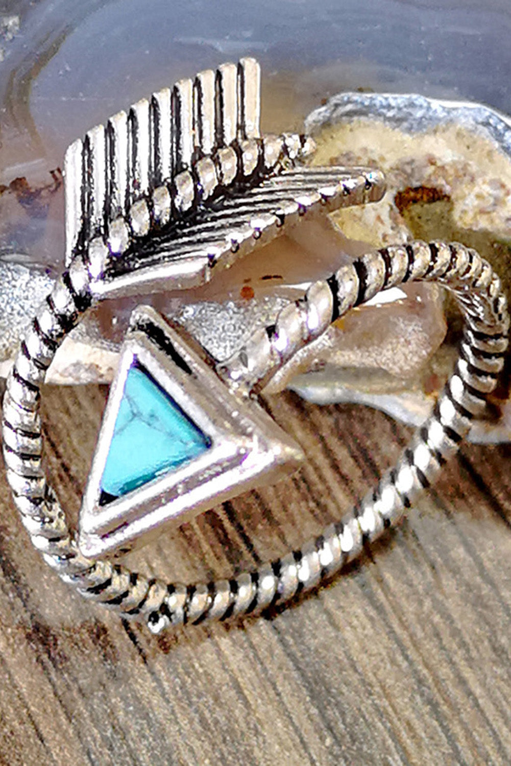 Silver Turquoise Arrow Shape Open Ring - LA Grand