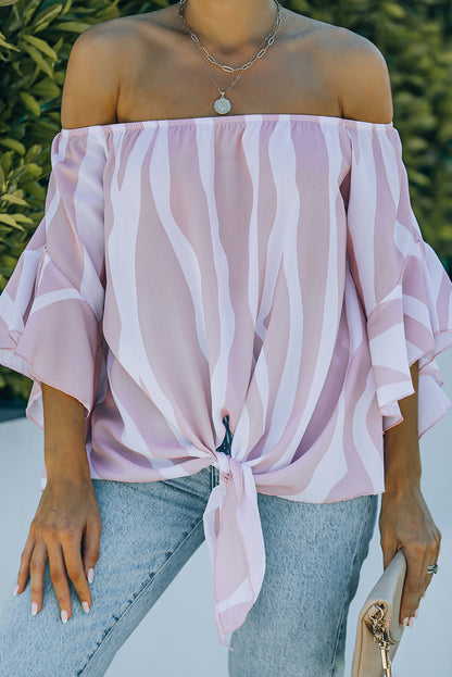 Off The Shoulder Vertical Stripes Blouse in Pink - LA Grand