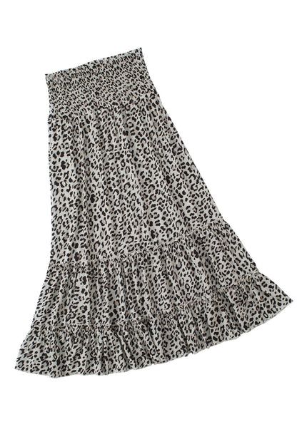 Leopard Embellished High Waist Frill Tiered Maxi Skirt - LA Grand