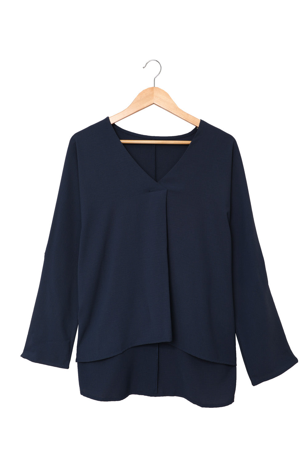 Blue V Neck 3/4 Sleeve High Low Hem Shirt - LA Grand