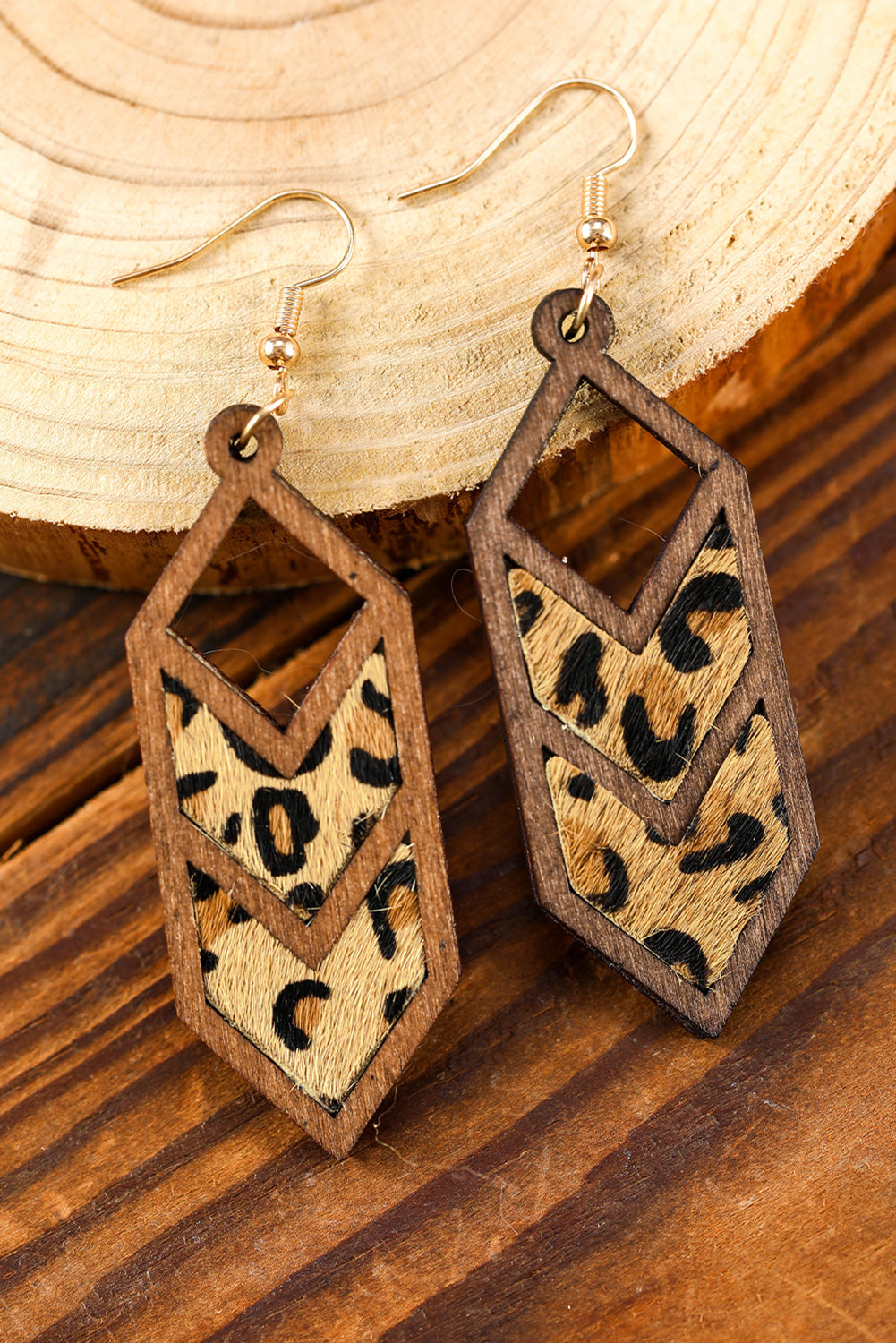 Mint Green Western Animal Print Insert Wooden Hollowed Earrings - LA Grand