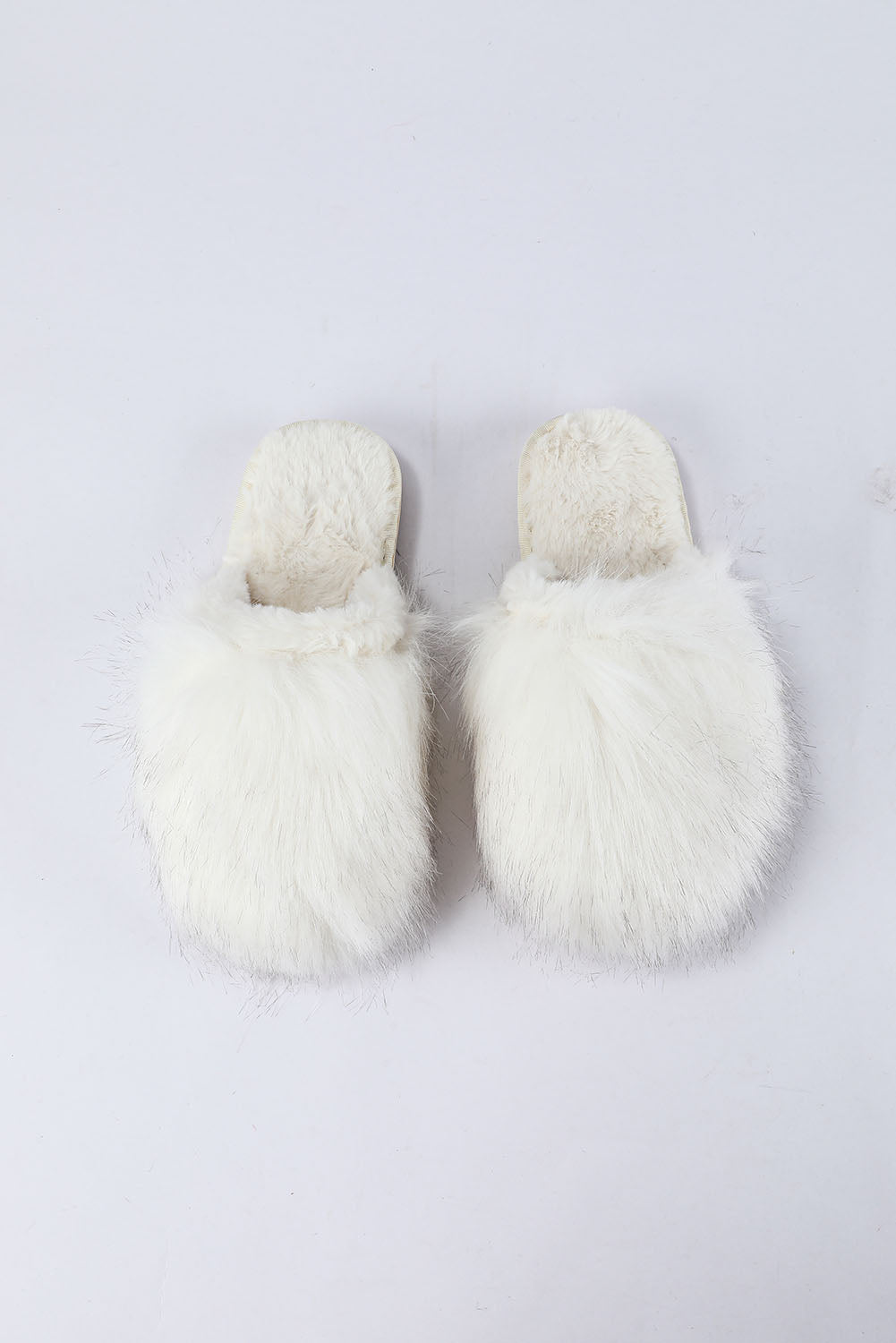 White Fuzzy Round Toe Home Slippers - LA Grand