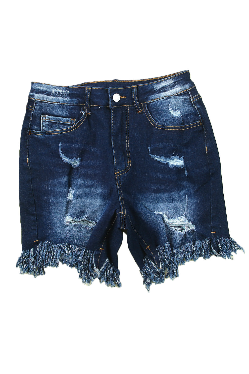 Blue High Waist Distressed Skinny Fit Denim Shorts - LA Grand