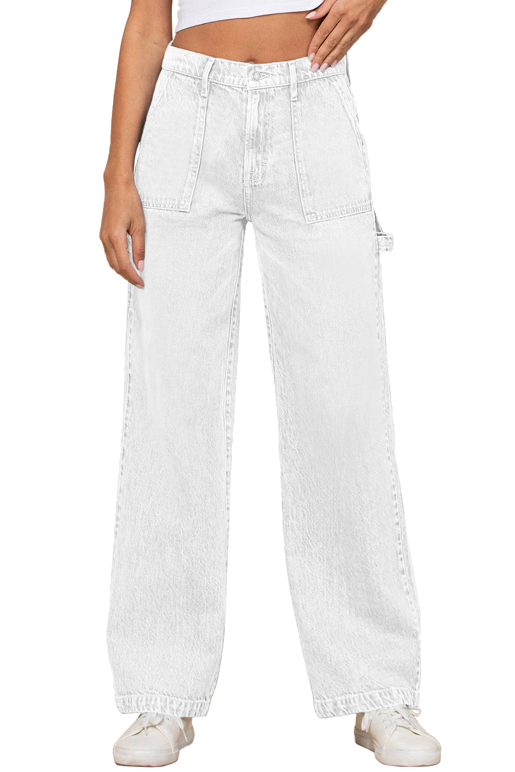 White High Waist Flap Pocket Wide-Leg Jeans - LA Grand