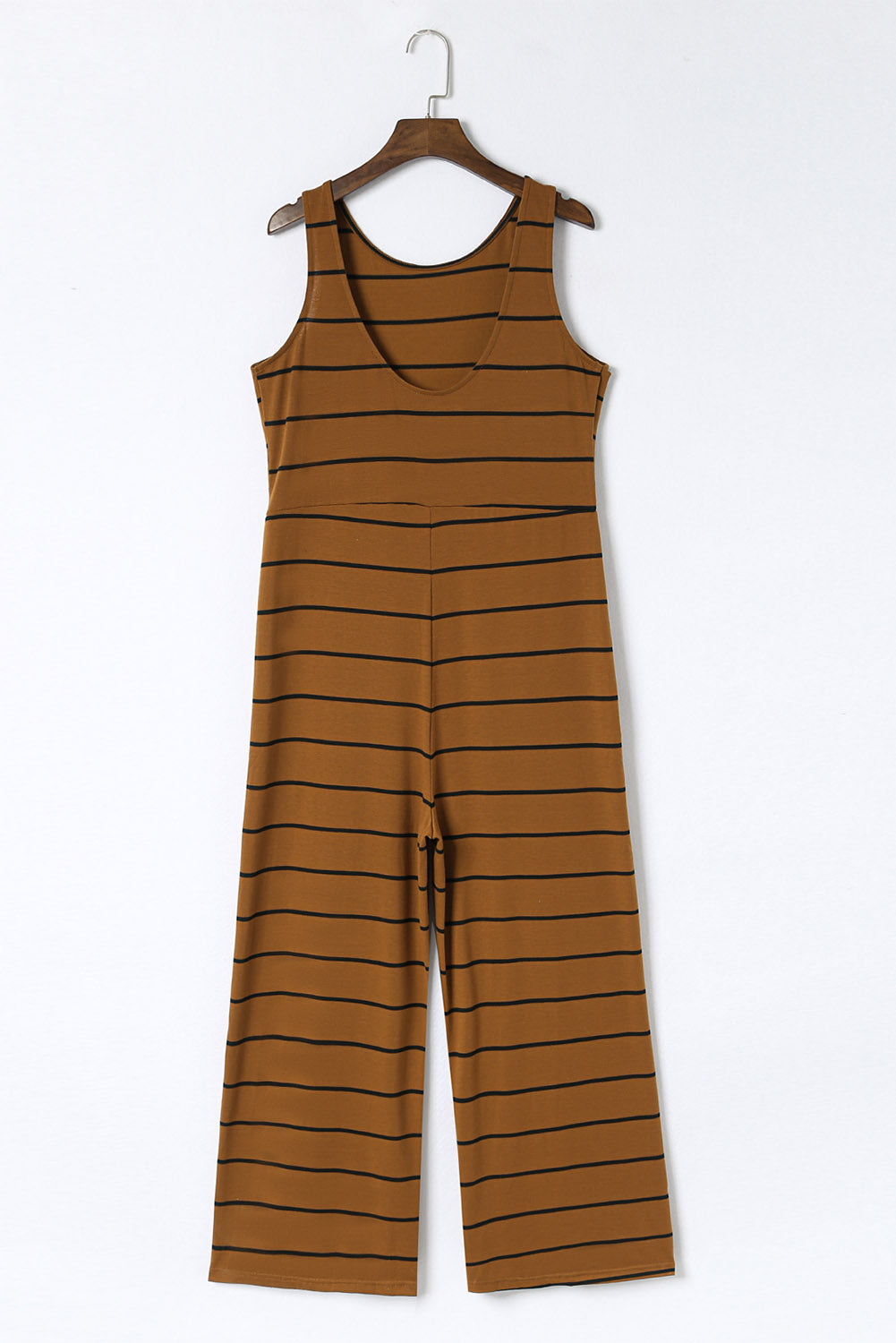 Brown Striped Sleeveless Wide Leg Jumpsuit - LA Grand