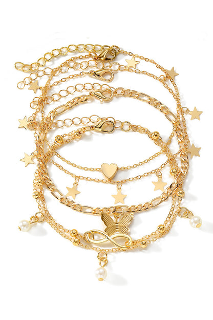 Gold Pearl Butterfly Multi-layer Pendant Anklet - LA Grand