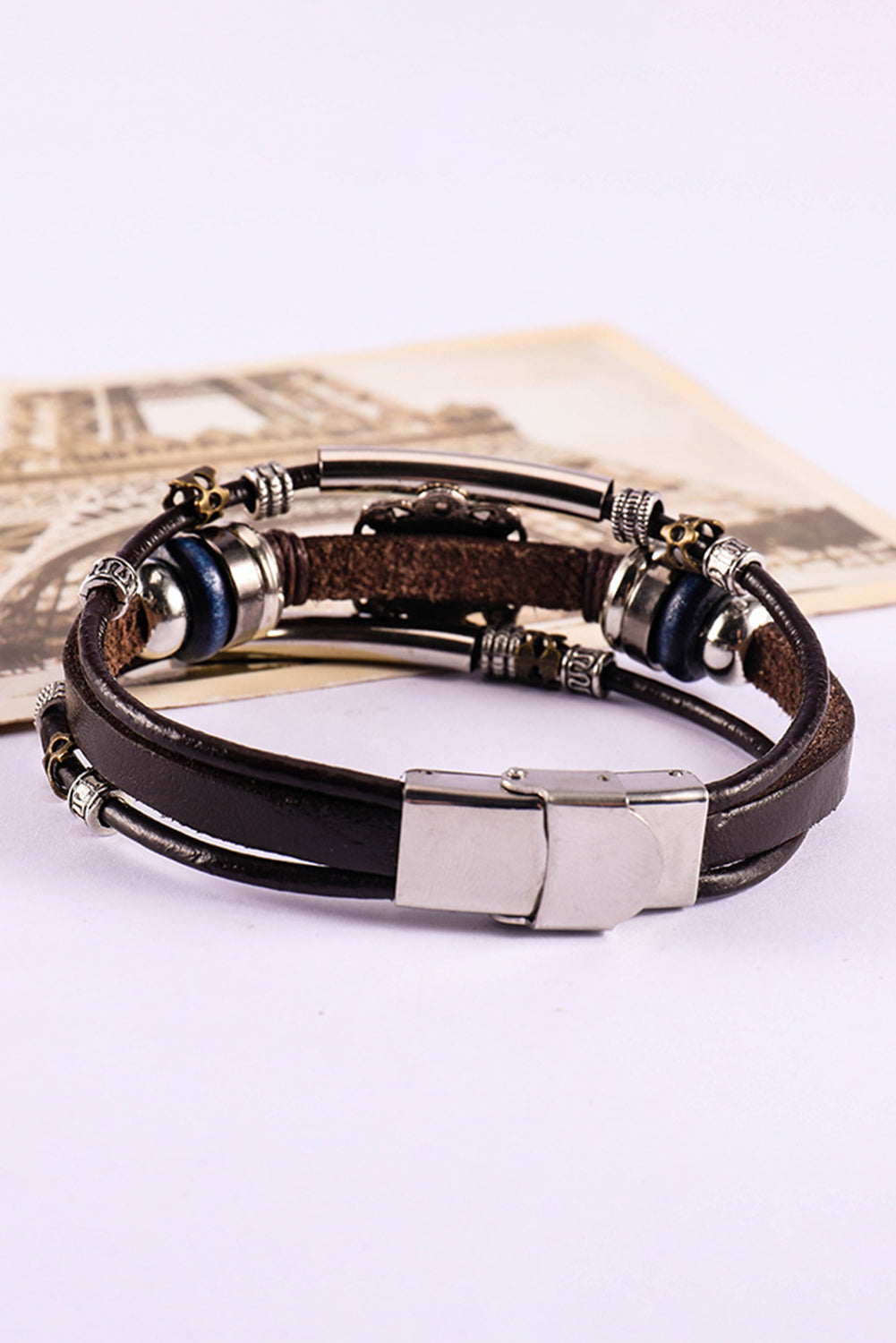 Brown Turquoise Faux Leather Multi-layered Bracelet - LA Grand