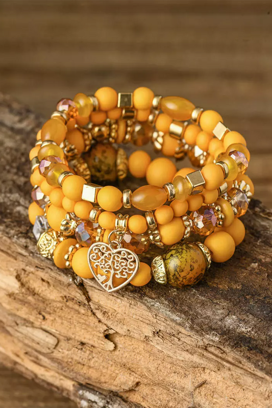 Vitality Orange Crystal Beading Heart Pendant Multi-layer Bracelet - LA Grand