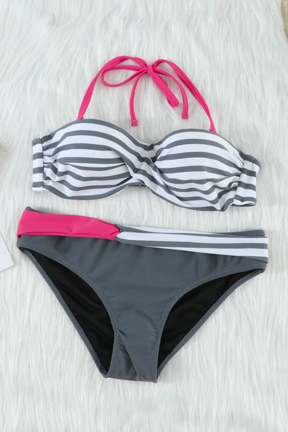 Blue Halter Bandeau Striped Bikini - LA Grand