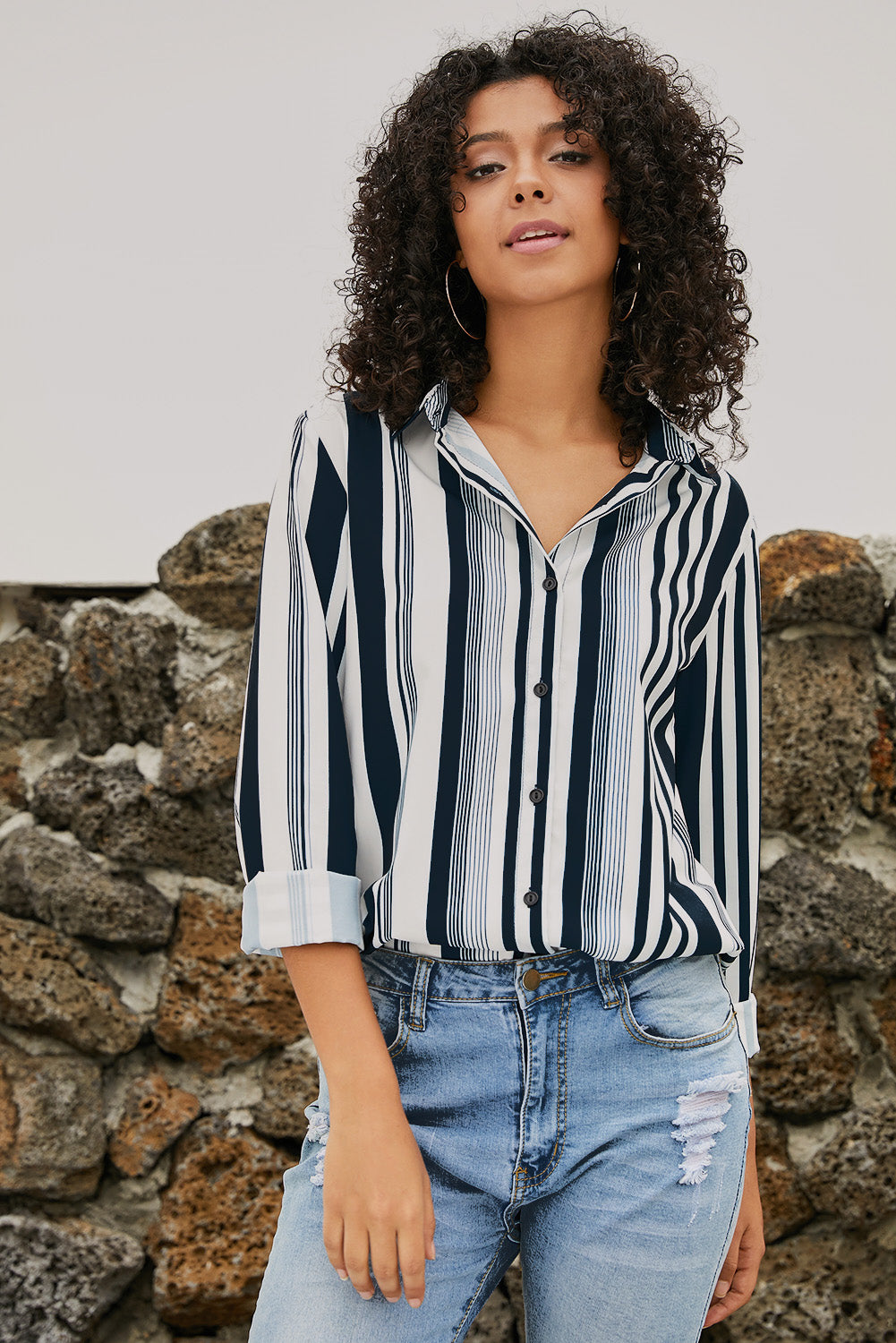 Black Brown Striped Modern Women Shirt - LA Grand