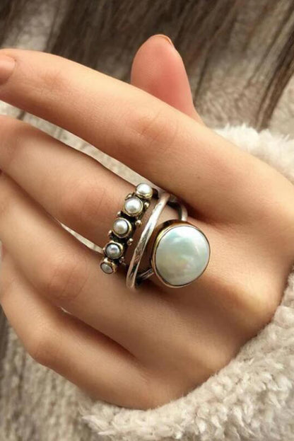 Silver Vintage Pearl Inlay Opening Ring - LA Grand