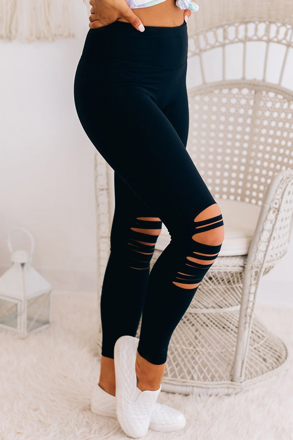 Black Cut-out Skinny High Waist Leggings - LA Grand