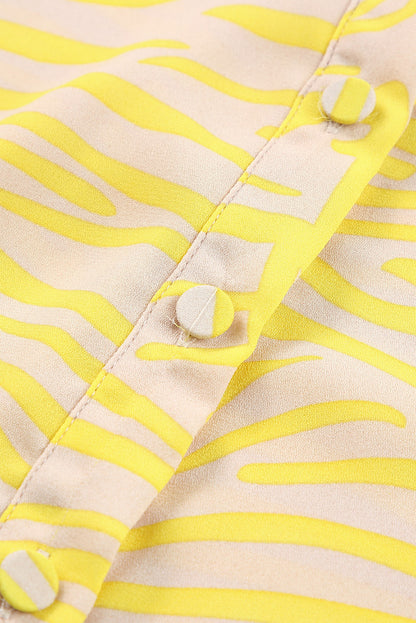 Yellow Zebra Stripes Print Lantern Sleeve Shirt - LA Grand