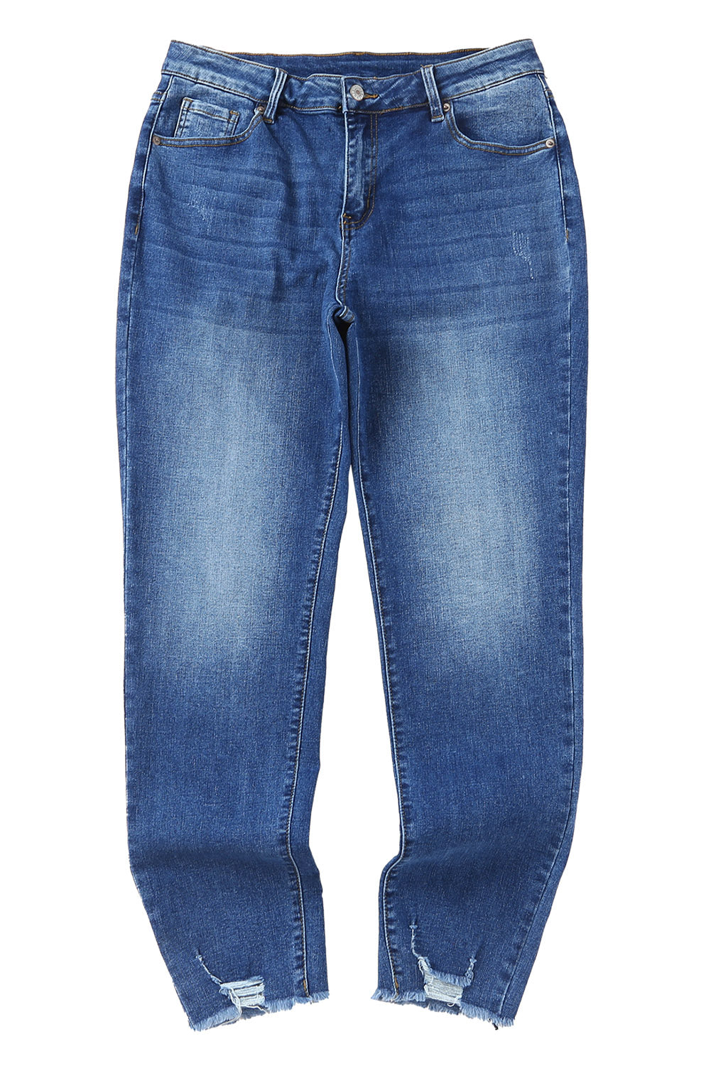 Blue Raw Hem Ankle-length Skinny Jeans - LA Grand