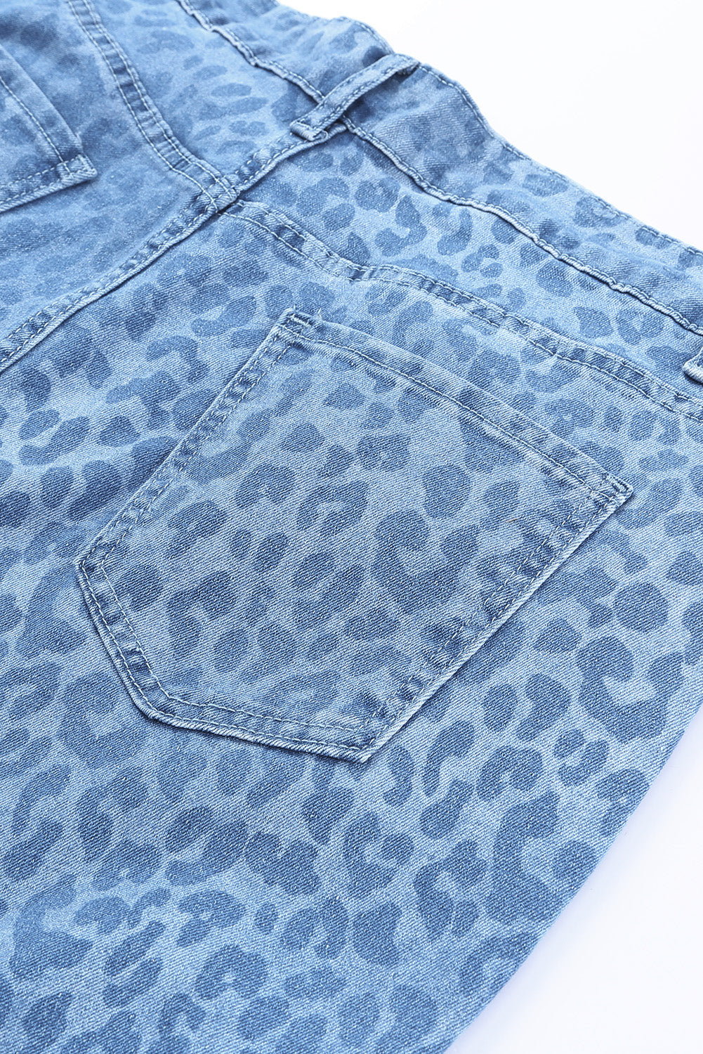 Sky Blue Leopard Print Raw Hem High Waist Flare Jeans - LA Grand