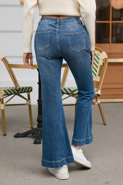 Blue High Waist Seam Stitching Pocket Flare Jeans - LA Grand