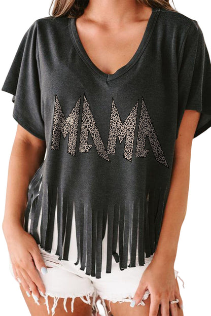 Black Leopard MAMA Fringed Hem Top - LA Grand