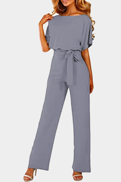 Indigo Glamour: Belted Wide Leg Jumpsuit - LA Grand