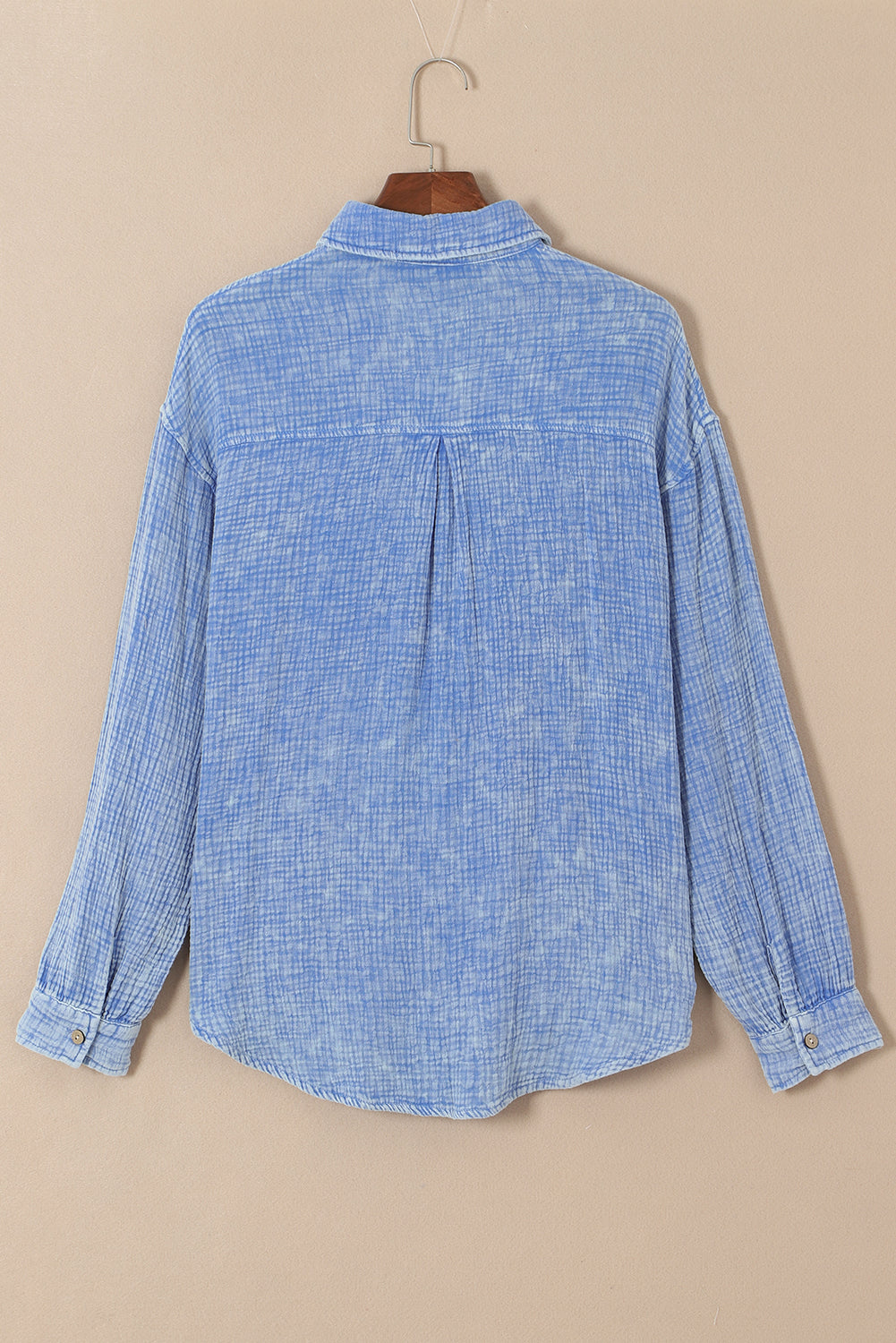 Sky Blue Mineral Wash Crinkle Textured Chest Pockets Shirt - LA Grand