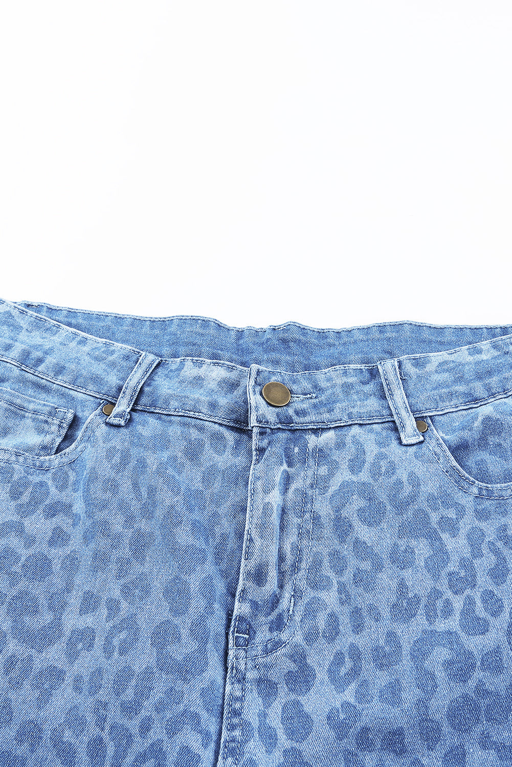 Sky Blue Leopard Print Raw Hem High Waist Flare Jeans - LA Grand